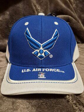 Top Level US Air Force Wings Hat Royal Blue Puff Embroidered Baseball Cap